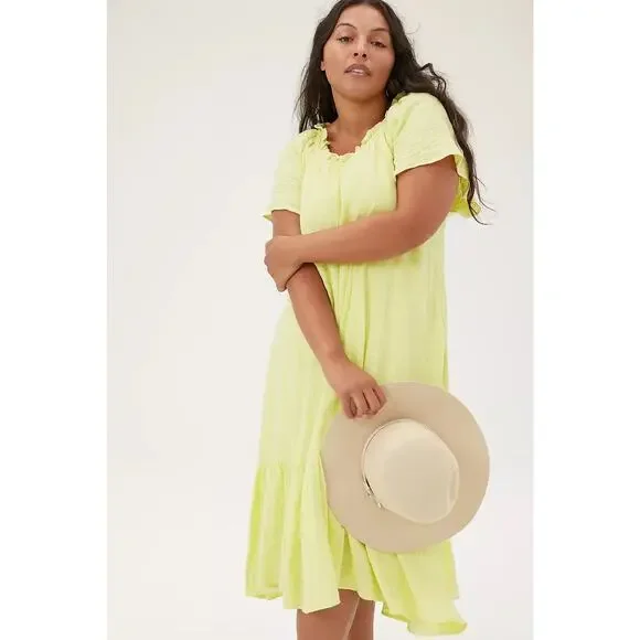 Anthropologie Maeve Selah High-Low Maxi Dress Size Medium Yellow Oversized Boho - Picture 2 of 13